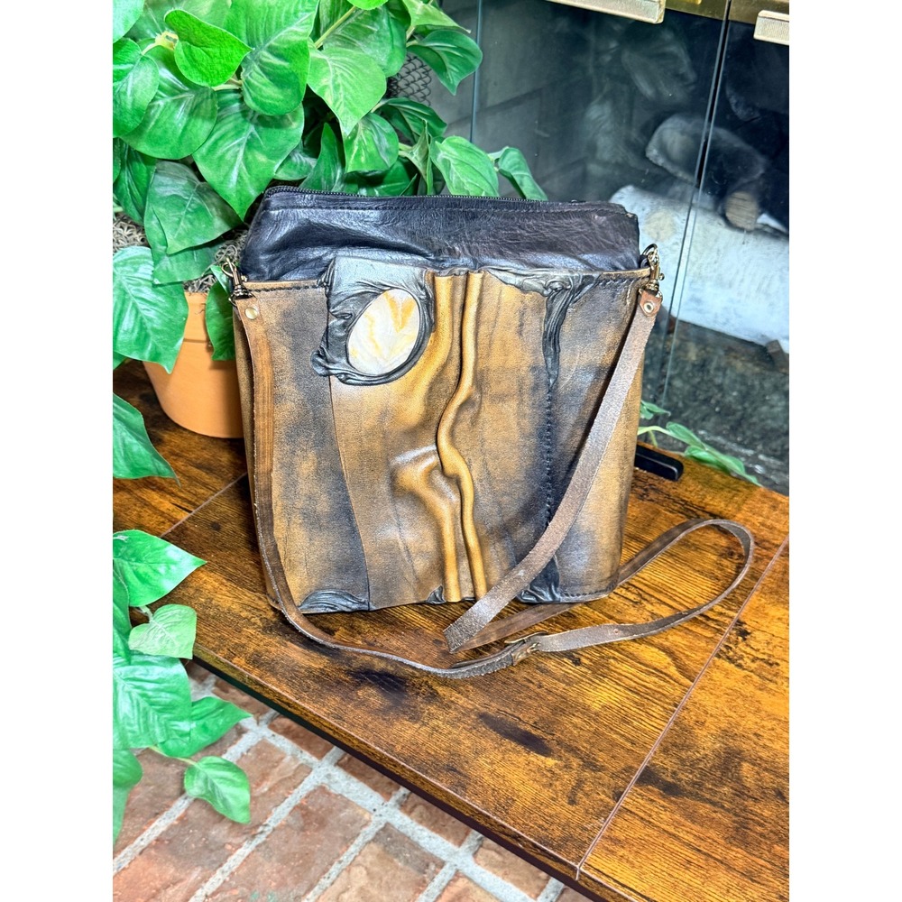 Atelier Viola Check Artisan OOAK Studio Art Bag Stone Inlay Small